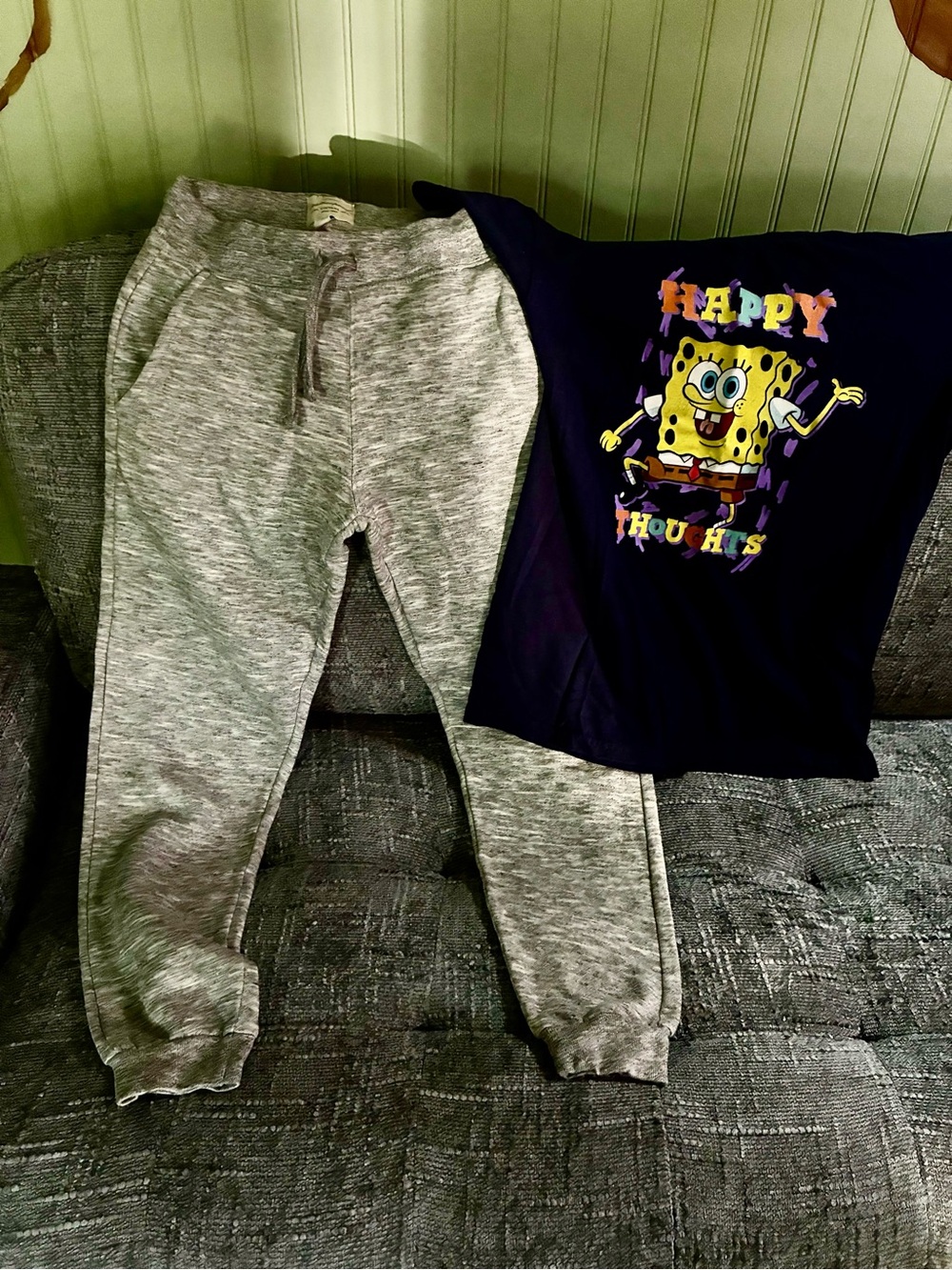 Gray Kids Jogger Sweatpants - and SpongeBob shirt Comfortable Everyday Bottoms
